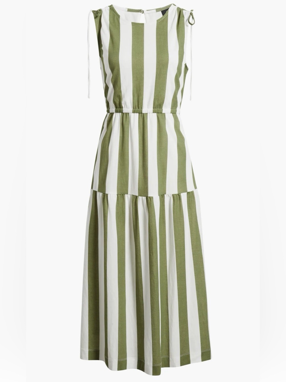 bobeau Olive and White Vertical Stripe Maxi Dress